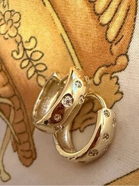 Gold Mini 2 tone Hoop Earrings with CZ Accents - Women Jewelry